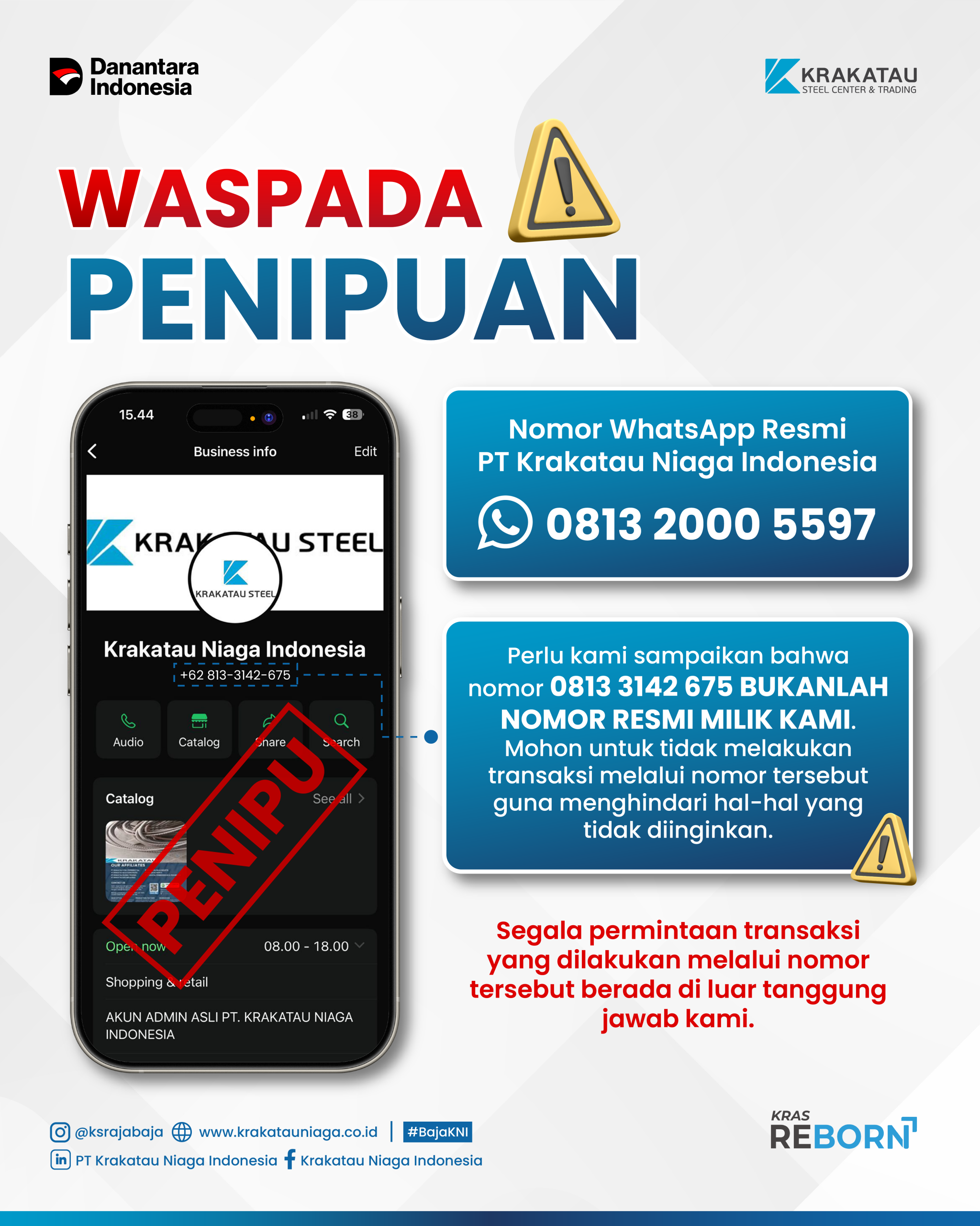 Segala permintaan transaksi yang dilakukan melalui nomor tersebut dan mengatas namakan perusahaan maka berada di luar tanggung jawab kami.